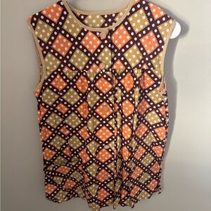 VINTAGE smock Polka Dot Sleeveless Top - Orange, Brown, Cream